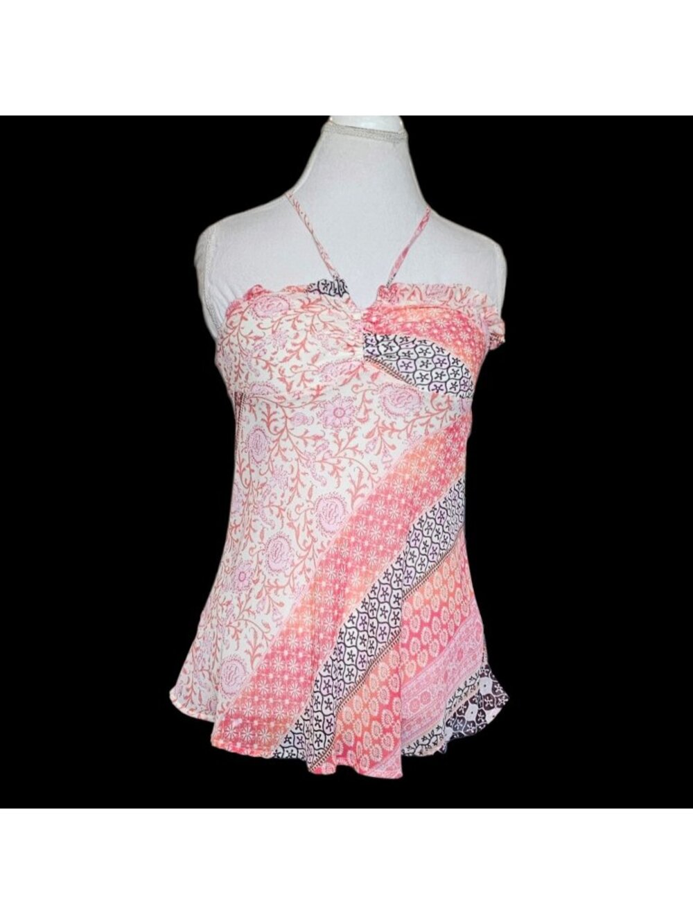 Y2K Babydoll Halter Top Tube Top Krs Sz S Semi-sheer Floral Mixes Prints